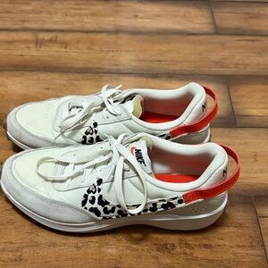 Nike Women's White and Orange Leopard Print Sneakers